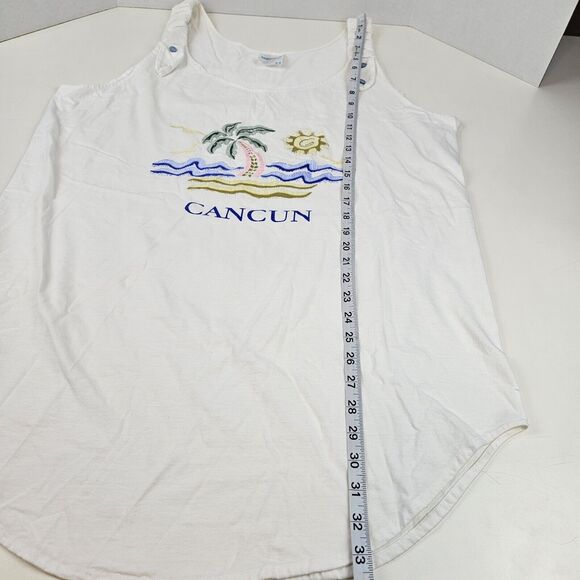 Vtg Cancun Mexico Shirt Tank Top Womens White Beach Palm Tree Swimsuit Cover Up - Picture 6 of 11